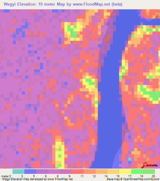 Wegyi,Myanmar Elevation Map