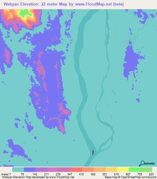 Webyan,Myanmar Elevation Map