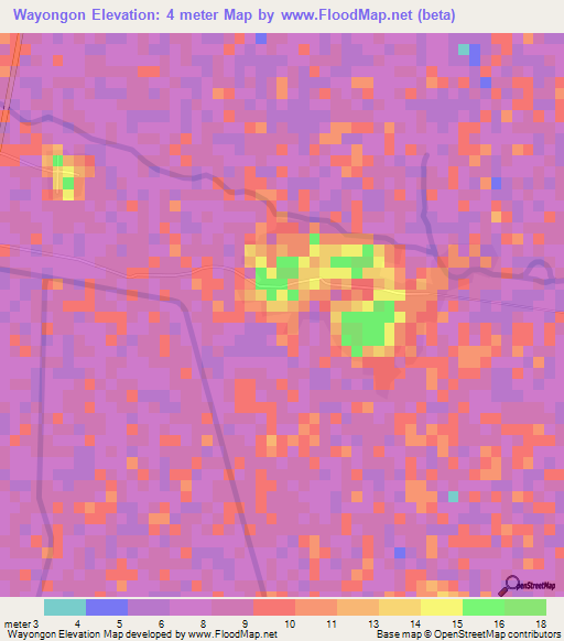 Wayongon,Myanmar Elevation Map