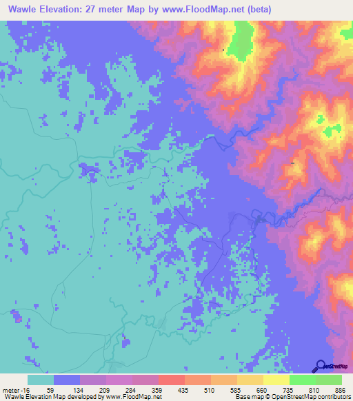 Wawle,Myanmar Elevation Map