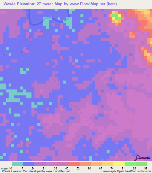Wawle,Myanmar Elevation Map