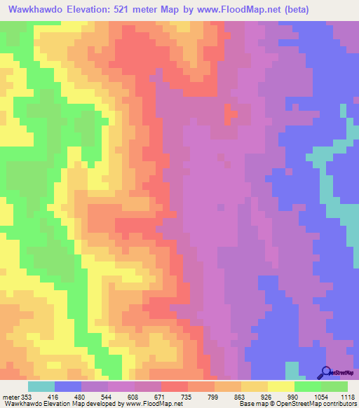 Wawkhawdo,Myanmar Elevation Map