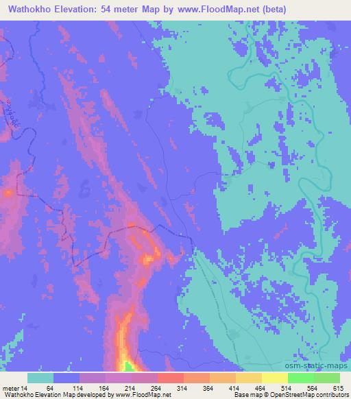 Wathokho,Myanmar Elevation Map