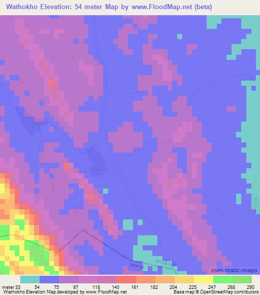 Wathokho,Myanmar Elevation Map