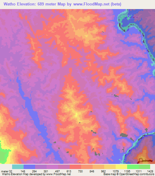 Watho,Myanmar Elevation Map