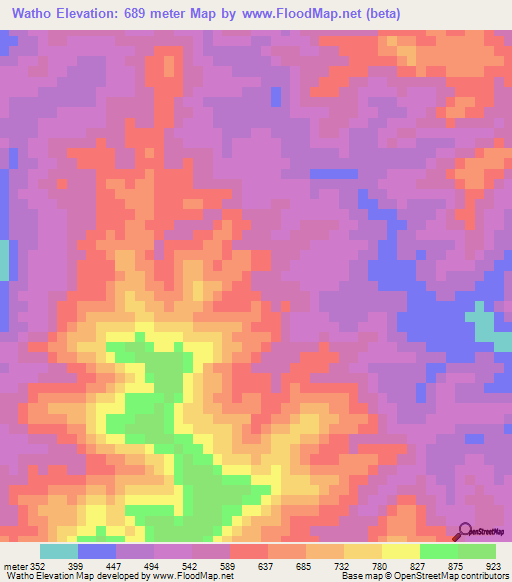 Watho,Myanmar Elevation Map