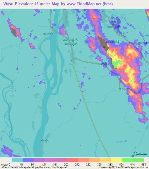 Wasu,Myanmar Elevation Map