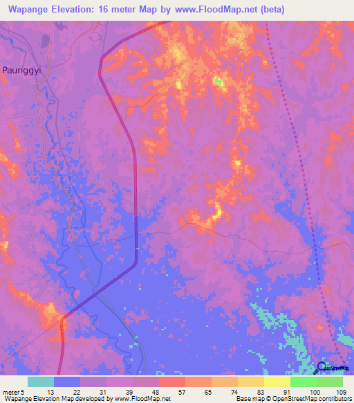 Wapange,Myanmar Elevation Map