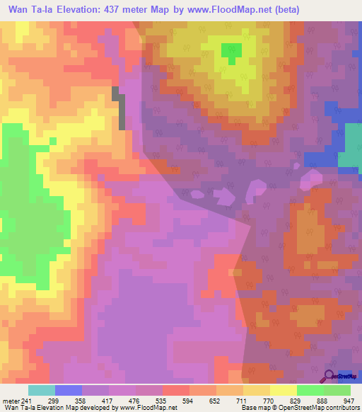 Wan Ta-la,Myanmar Elevation Map
