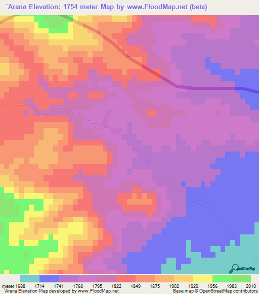 `Arana,Syria Elevation Map