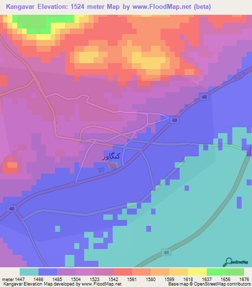 Kangavar,Iran Elevation Map