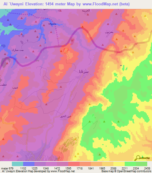 Al `Uwayni,Syria Elevation Map