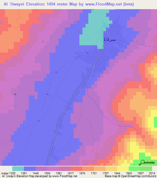 Al `Uwayni,Syria Elevation Map