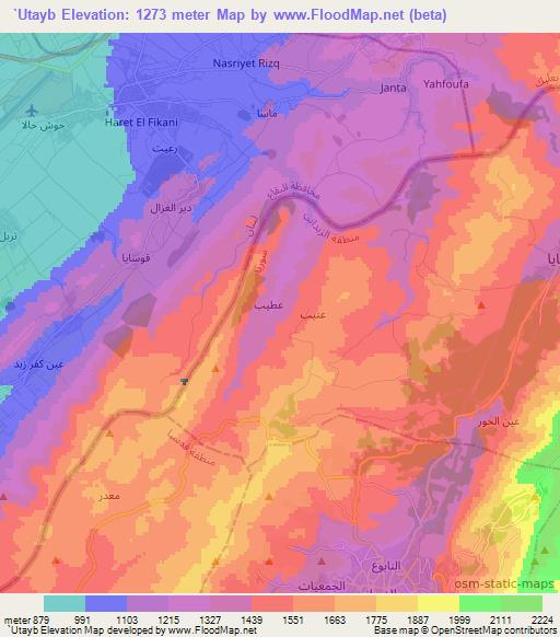 `Utayb,Syria Elevation Map