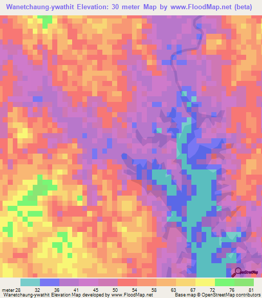 Wanetchaung-ywathit,Myanmar Elevation Map