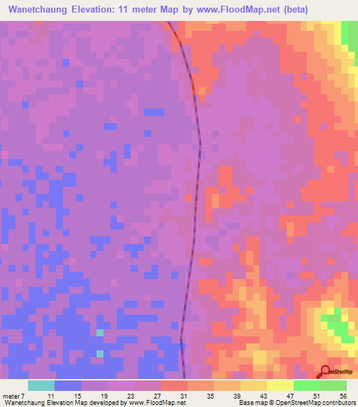 Wanetchaung,Myanmar Elevation Map