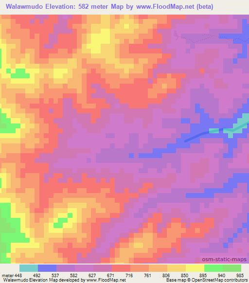 Walawmudo,Myanmar Elevation Map