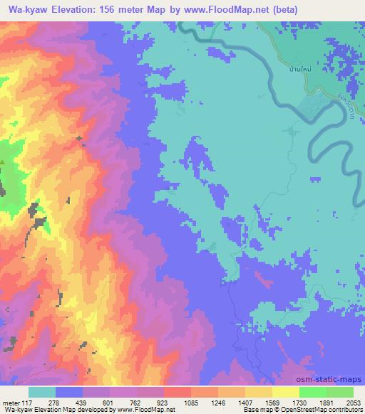 Wa-kyaw,Myanmar Elevation Map
