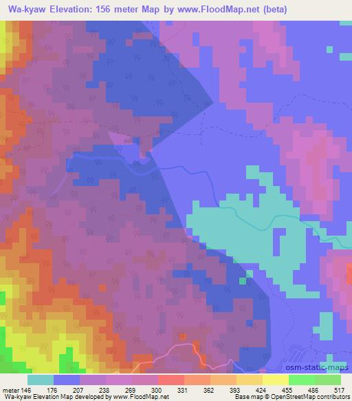 Wa-kyaw,Myanmar Elevation Map