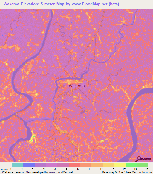 Wakema,Myanmar Elevation Map