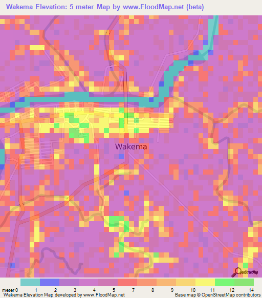 Wakema,Myanmar Elevation Map