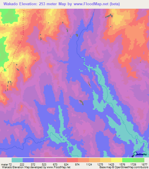 Wakado,Myanmar Elevation Map