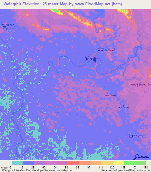 Waingthit,Myanmar Elevation Map