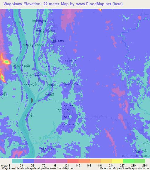 Wagoktaw,Myanmar Elevation Map