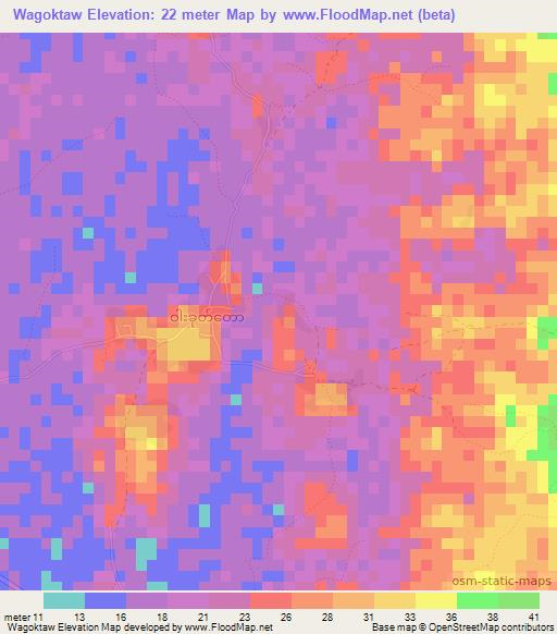 Wagoktaw,Myanmar Elevation Map