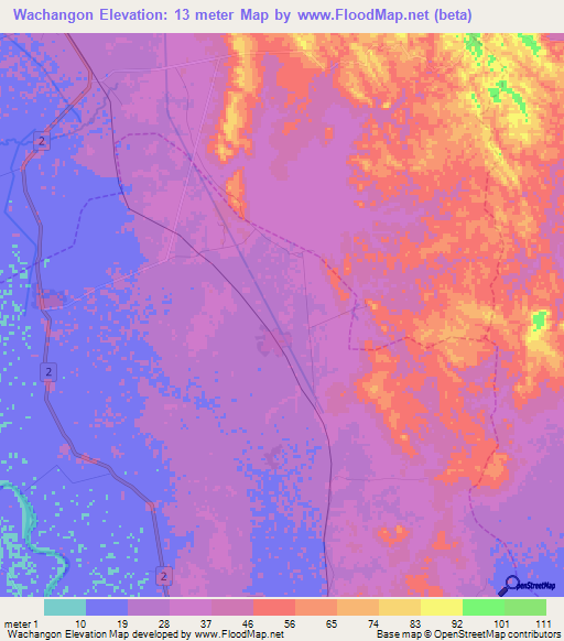 Wachangon,Myanmar Elevation Map