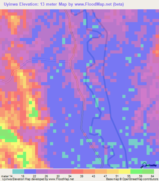 Uyinwa,Myanmar Elevation Map