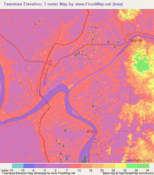 Twantewa,Myanmar Elevation Map