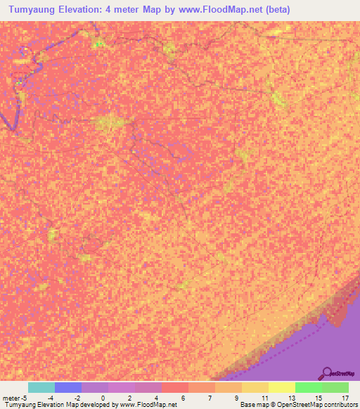 Tumyaung,Myanmar Elevation Map