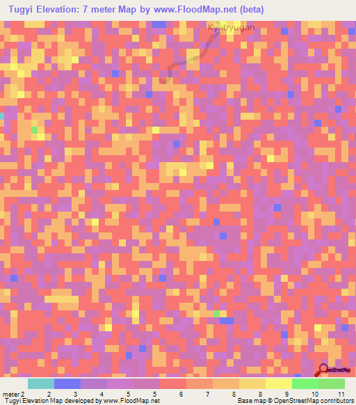 Tugyi,Myanmar Elevation Map