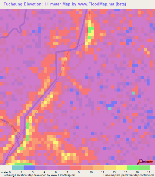 Tuchaung,Myanmar Elevation Map
