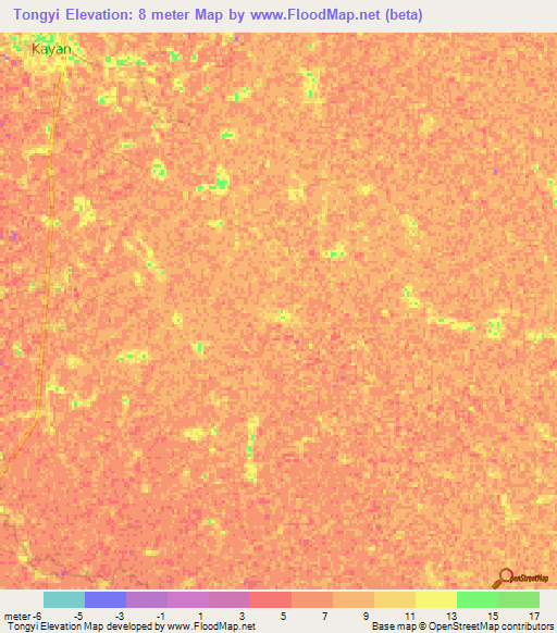 Tongyi,Myanmar Elevation Map