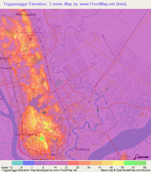 Togyaunggyi,Myanmar Elevation Map