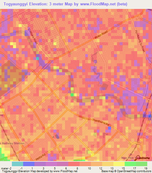 Togyaunggyi,Myanmar Elevation Map