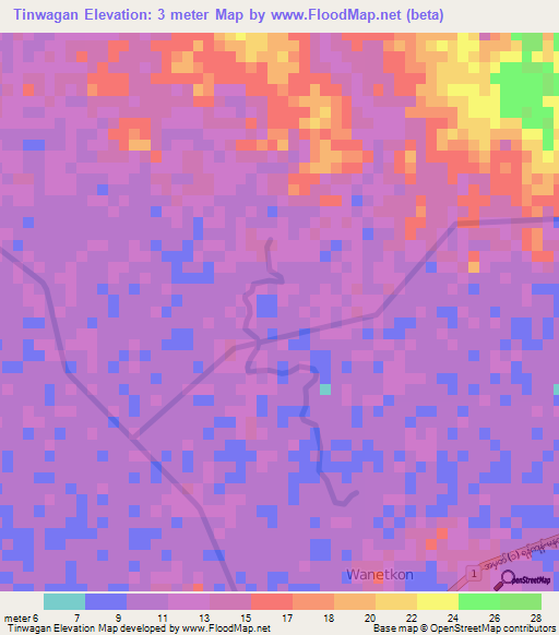 Tinwagan,Myanmar Elevation Map
