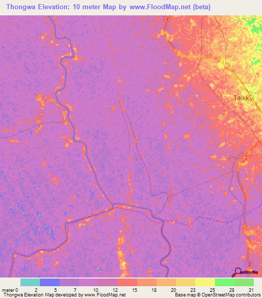 Thongwa,Myanmar Elevation Map
