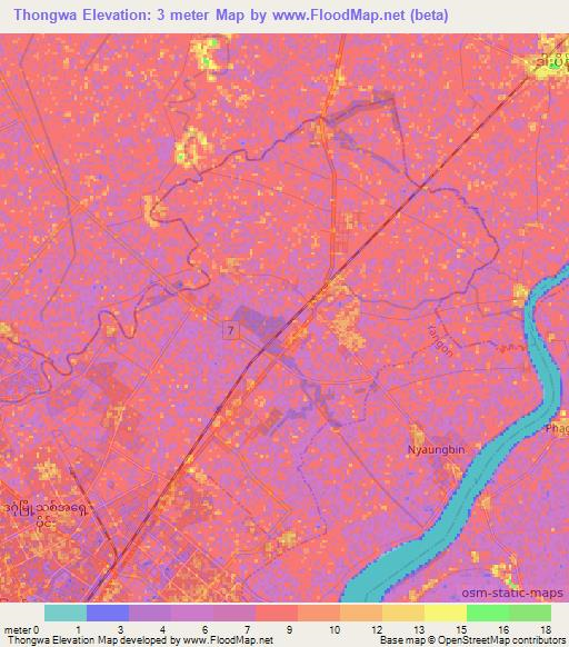 Thongwa,Myanmar Elevation Map