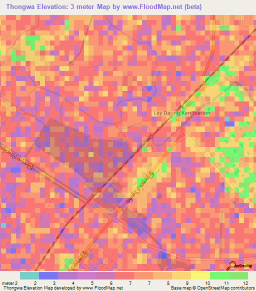 Thongwa,Myanmar Elevation Map