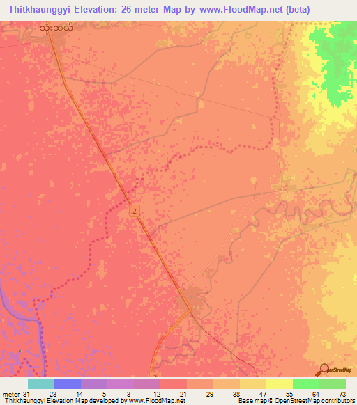 Thitkhaunggyi,Myanmar Elevation Map
