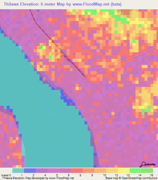 Thilawa,Myanmar Elevation Map