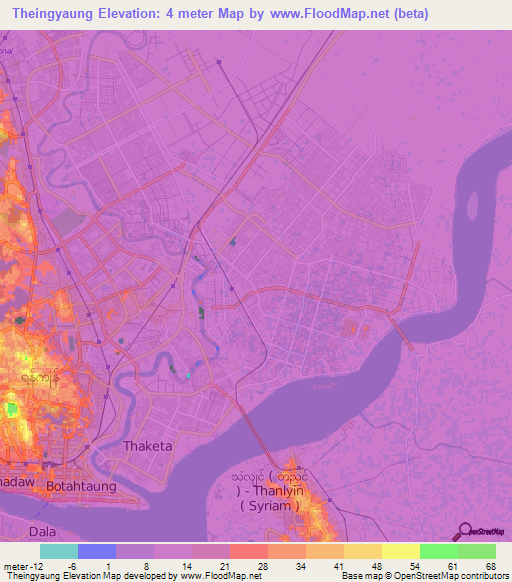 Theingyaung,Myanmar Elevation Map