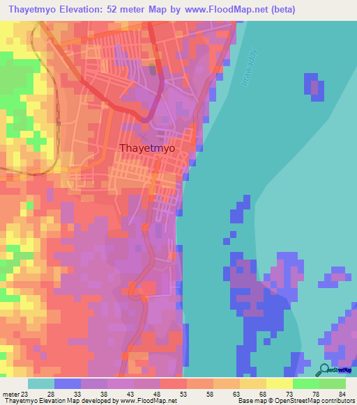 Thayetmyo,Myanmar Elevation Map