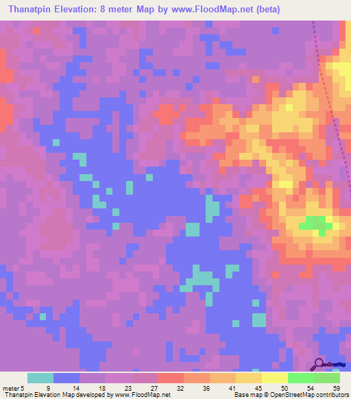Thanatpin,Myanmar Elevation Map