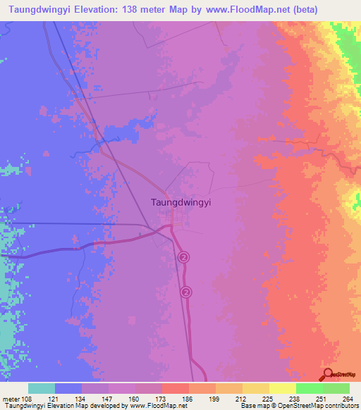 Taungdwingyi,Myanmar Elevation Map