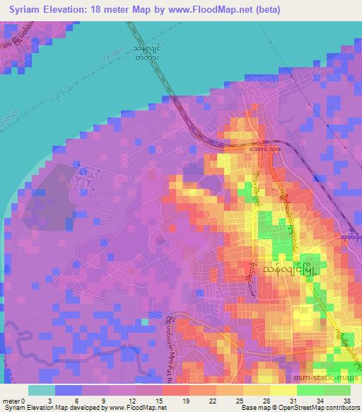 Syriam,Myanmar Elevation Map