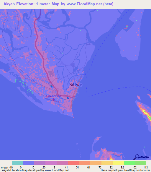 Akyab,Myanmar Elevation Map